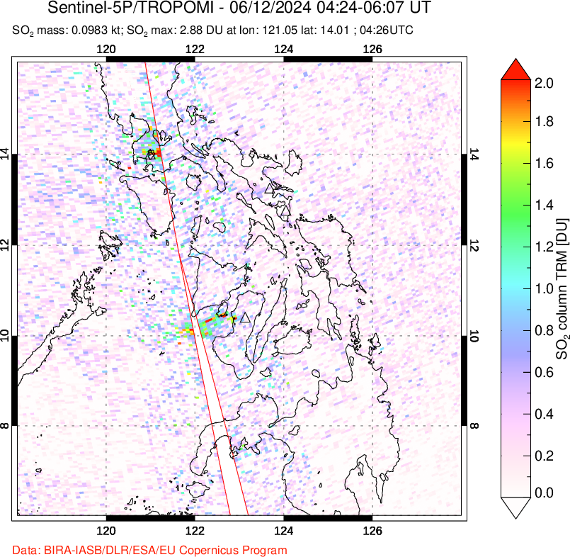 A sulfur dioxide image over Philippines on Jun 12, 2024.