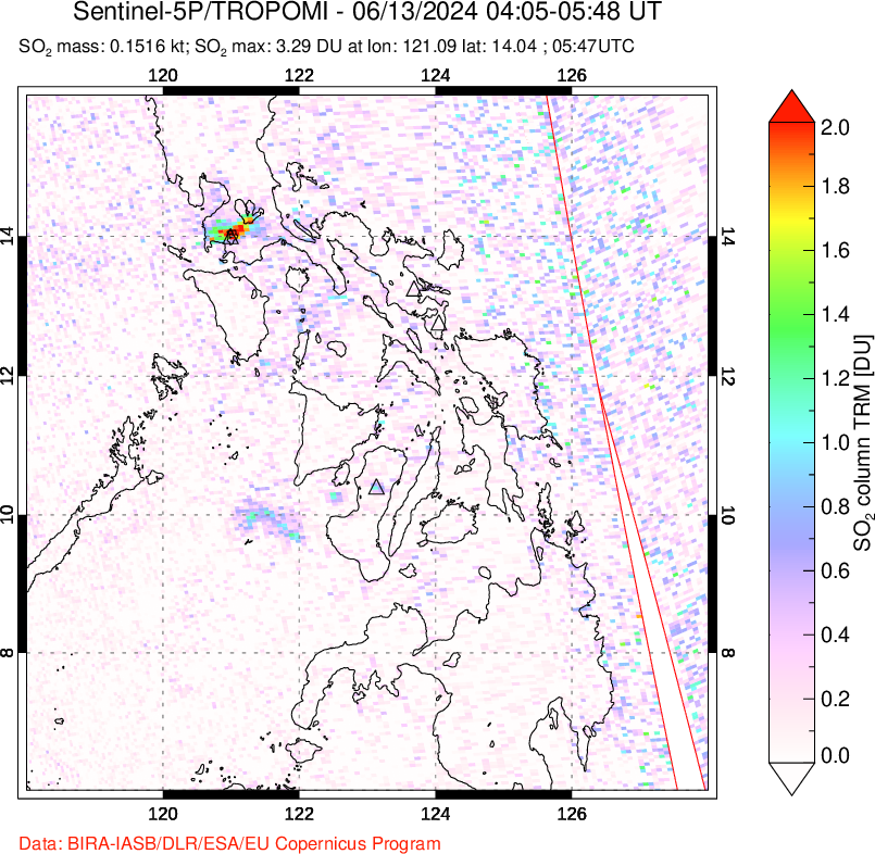 A sulfur dioxide image over Philippines on Jun 13, 2024.