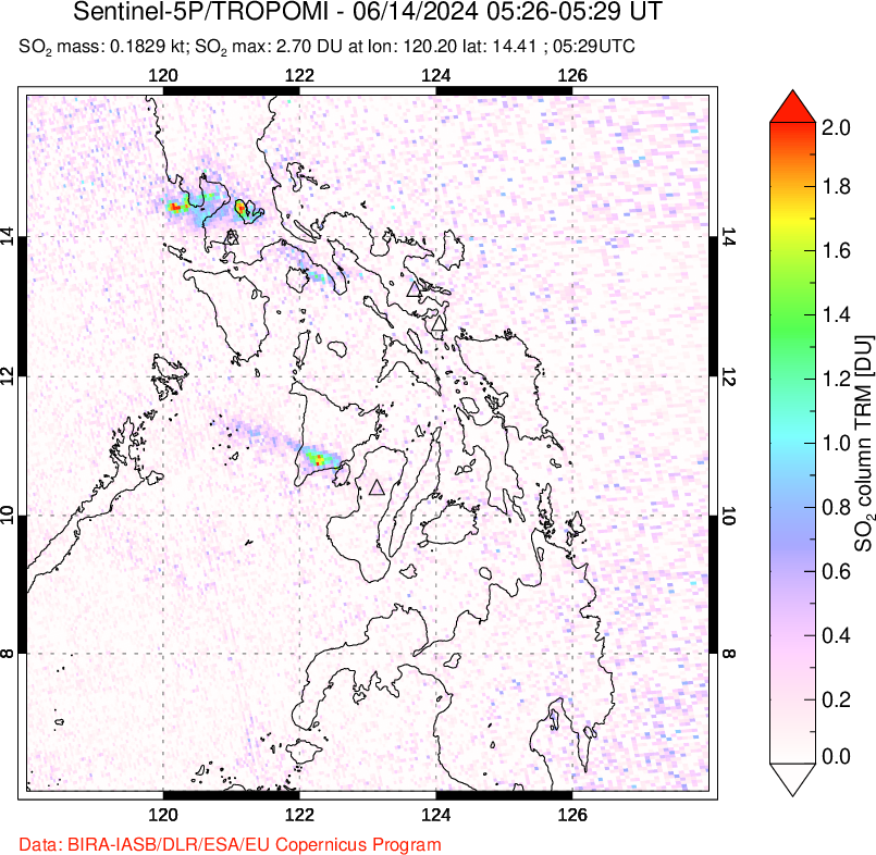 A sulfur dioxide image over Philippines on Jun 14, 2024.