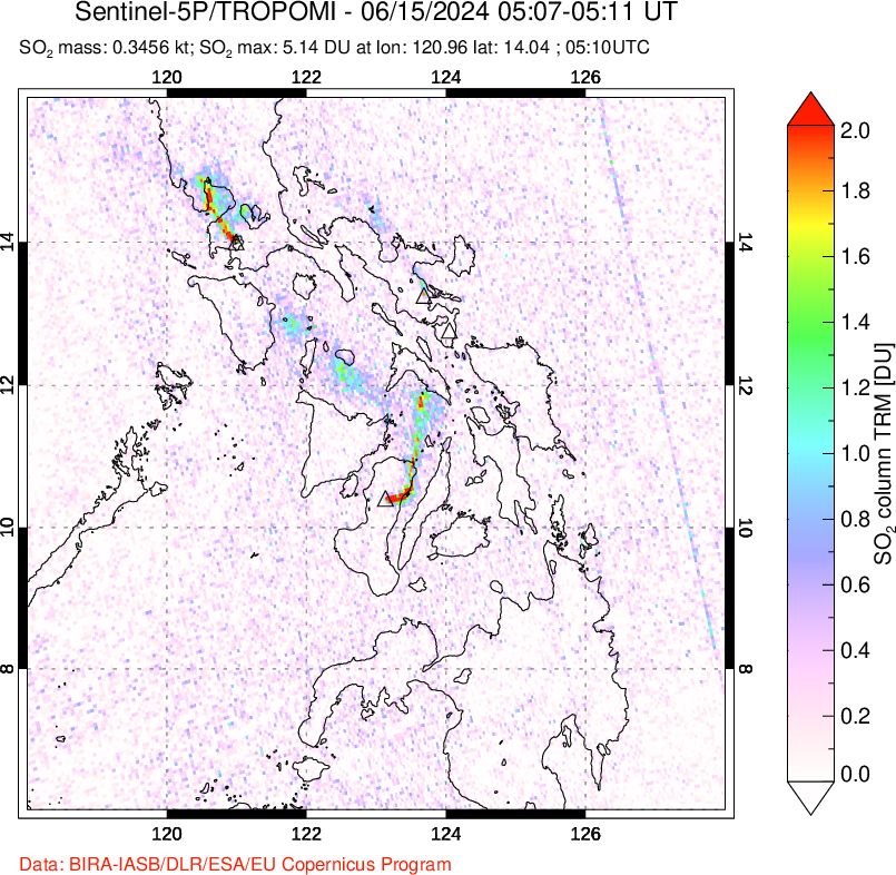 A sulfur dioxide image over Philippines on Jun 15, 2024.