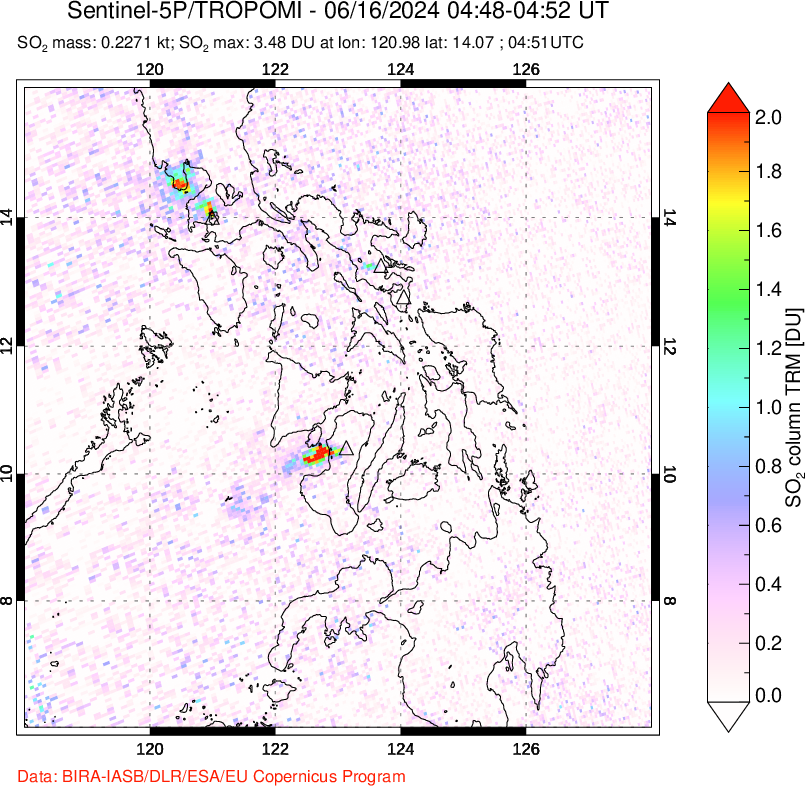 A sulfur dioxide image over Philippines on Jun 16, 2024.