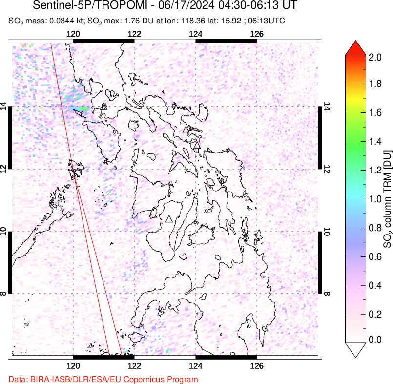 A sulfur dioxide image over Philippines on Jun 17, 2024.