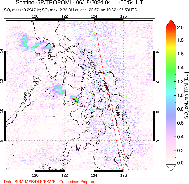 A sulfur dioxide image over Philippines on Jun 18, 2024.