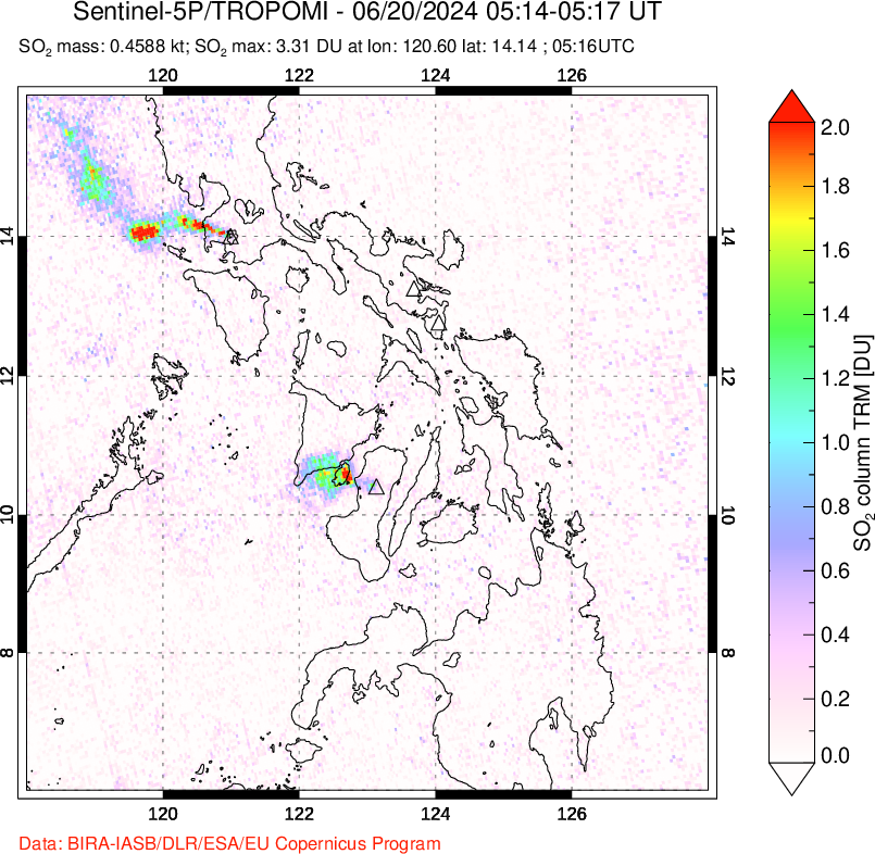 A sulfur dioxide image over Philippines on Jun 20, 2024.