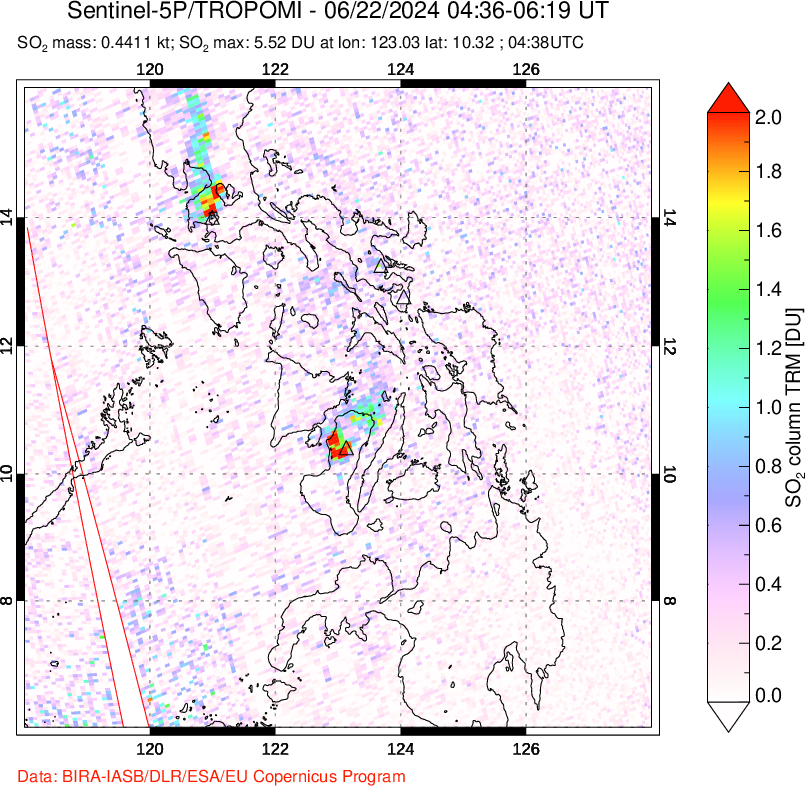 A sulfur dioxide image over Philippines on Jun 22, 2024.