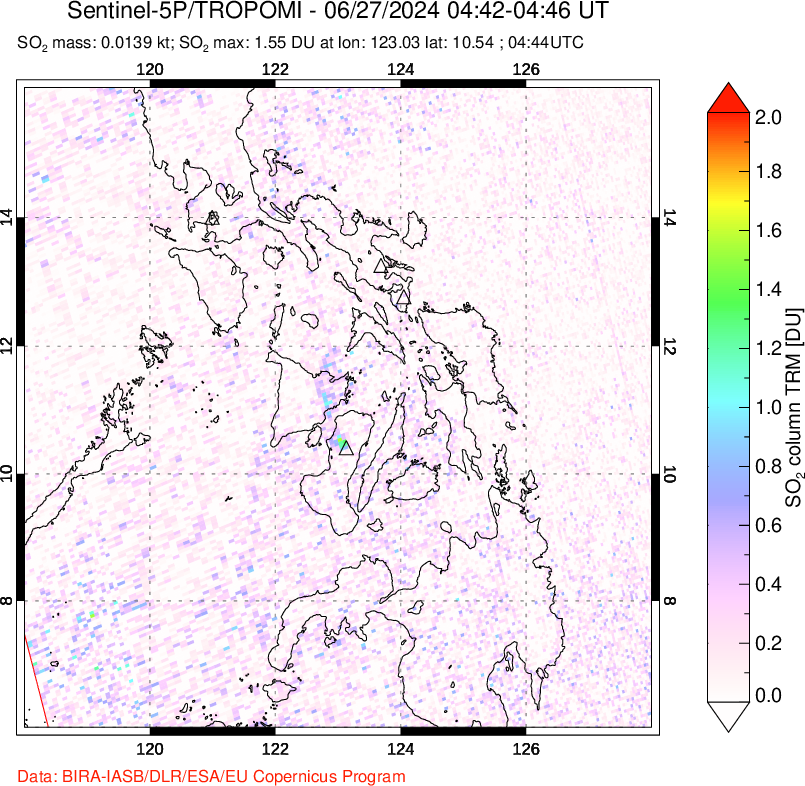 A sulfur dioxide image over Philippines on Jun 27, 2024.