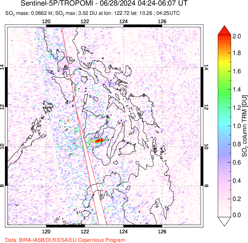 A sulfur dioxide image over Philippines on Jun 28, 2024.