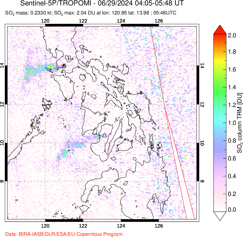 A sulfur dioxide image over Philippines on Jun 29, 2024.