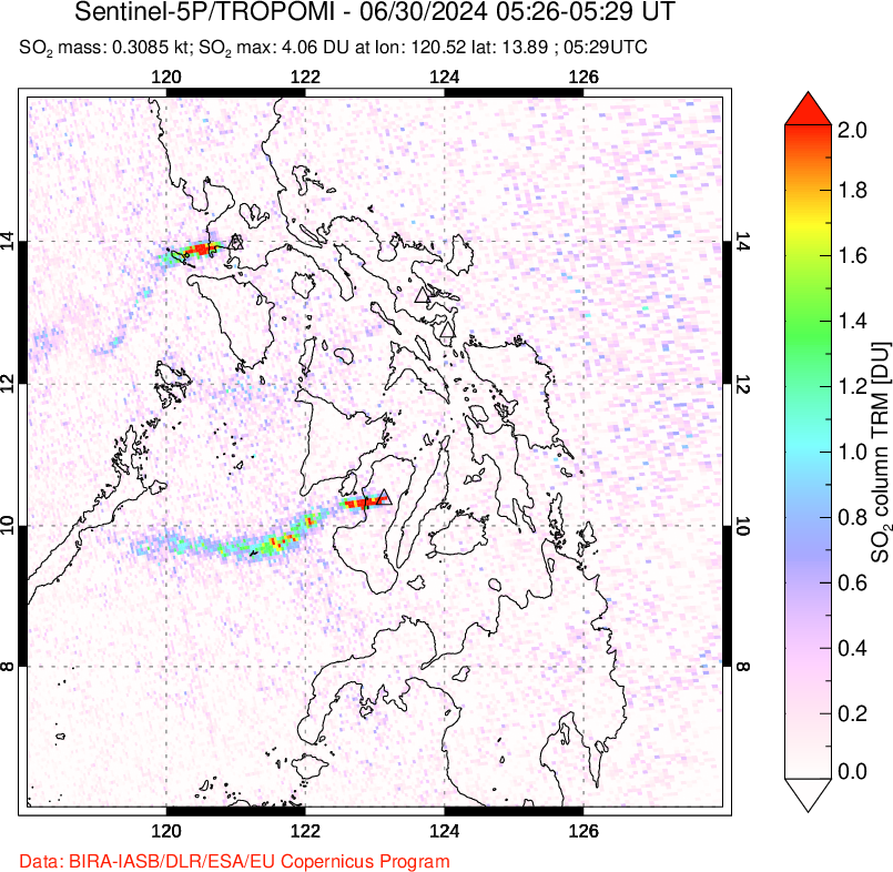 A sulfur dioxide image over Philippines on Jun 30, 2024.