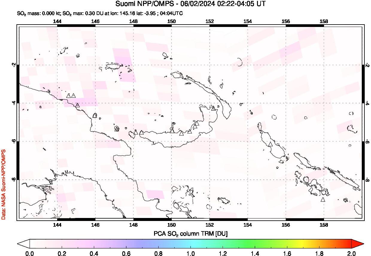 A sulfur dioxide image over Papua, New Guinea on Jun 02, 2024.