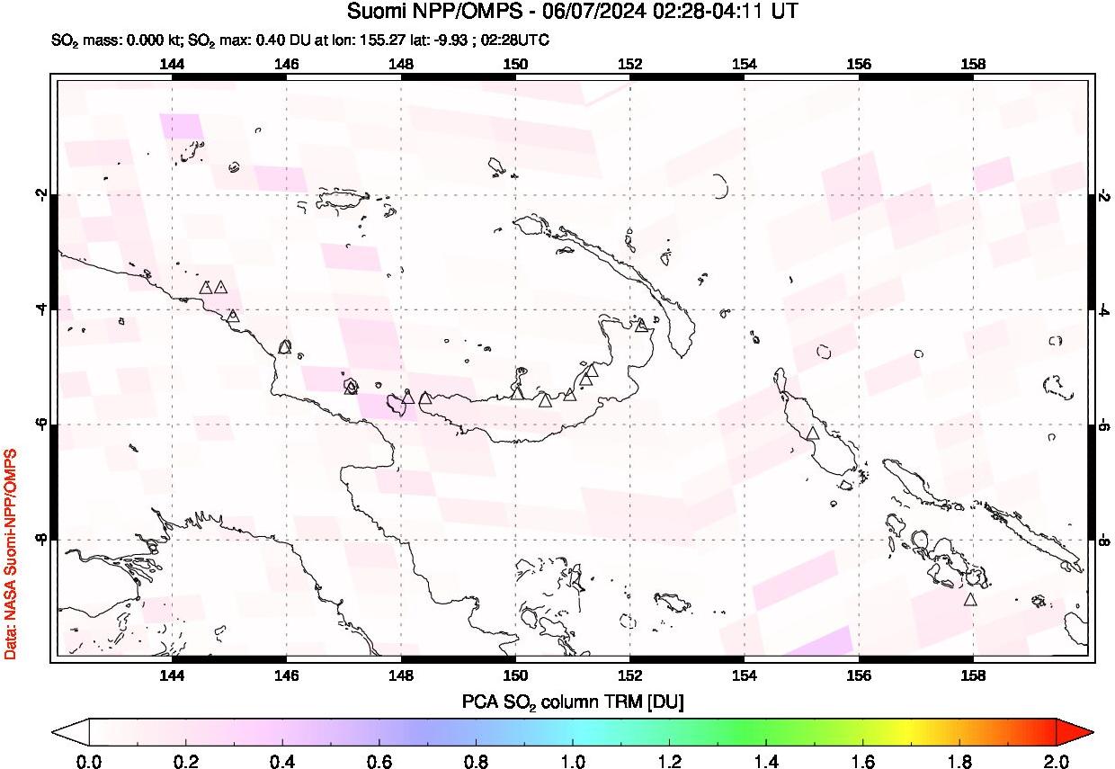 A sulfur dioxide image over Papua, New Guinea on Jun 07, 2024.