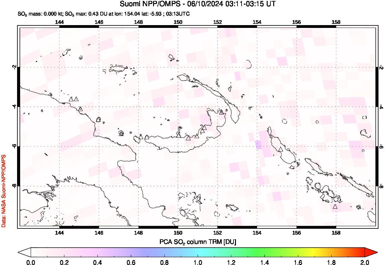 A sulfur dioxide image over Papua, New Guinea on Jun 10, 2024.