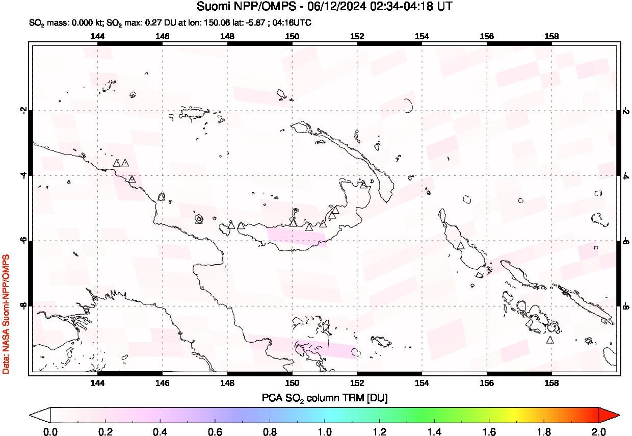 A sulfur dioxide image over Papua, New Guinea on Jun 12, 2024.