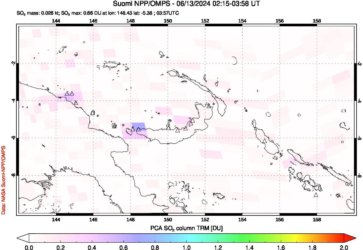 A sulfur dioxide image over Papua, New Guinea on Jun 13, 2024.