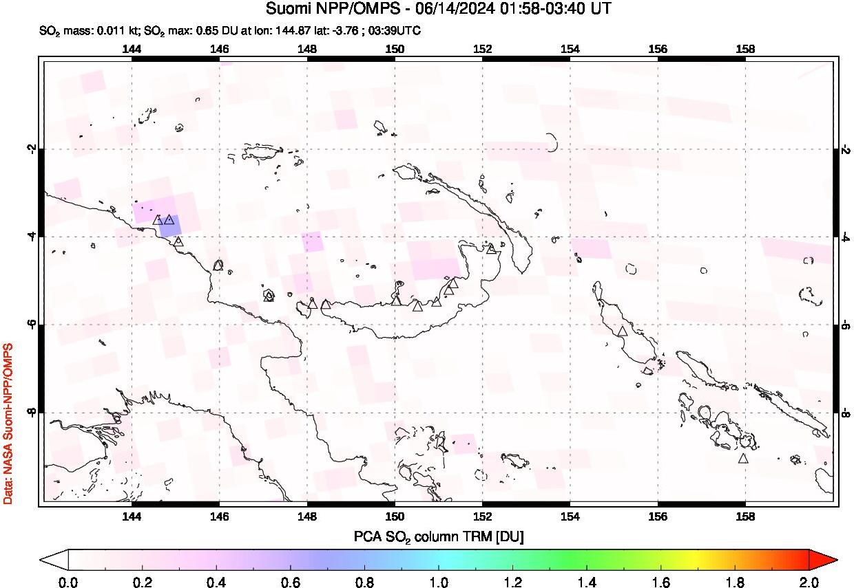 A sulfur dioxide image over Papua, New Guinea on Jun 14, 2024.