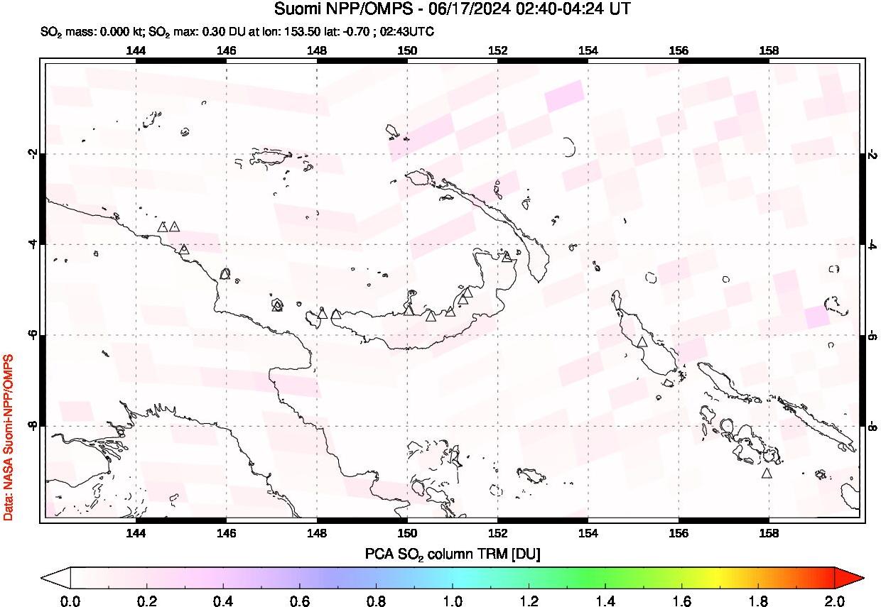 A sulfur dioxide image over Papua, New Guinea on Jun 17, 2024.