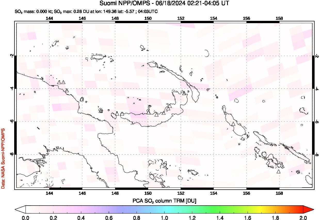 A sulfur dioxide image over Papua, New Guinea on Jun 18, 2024.
