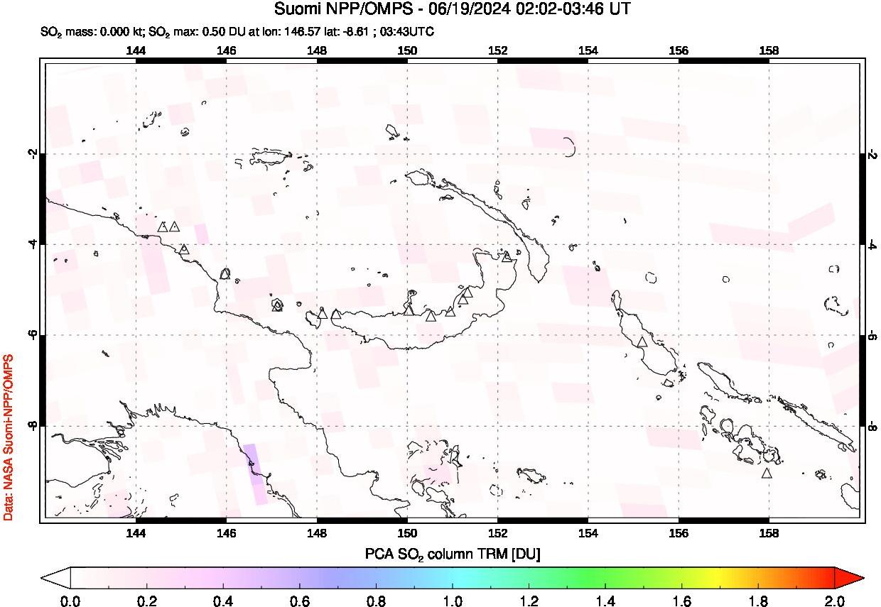 A sulfur dioxide image over Papua, New Guinea on Jun 19, 2024.