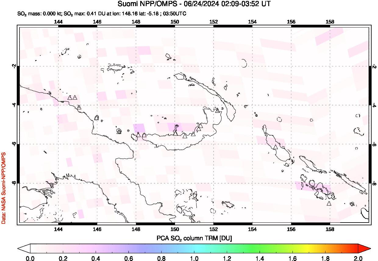 A sulfur dioxide image over Papua, New Guinea on Jun 24, 2024.