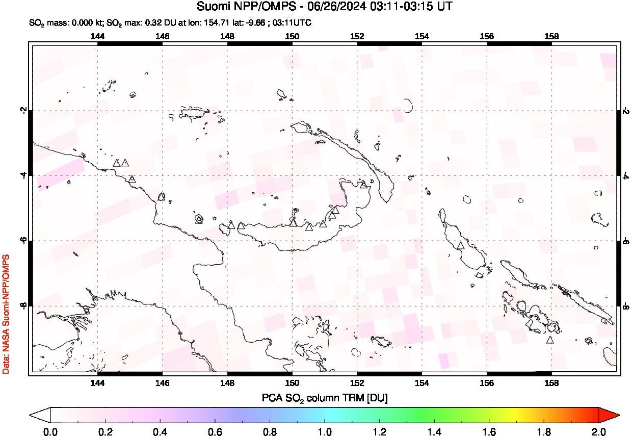 A sulfur dioxide image over Papua, New Guinea on Jun 26, 2024.