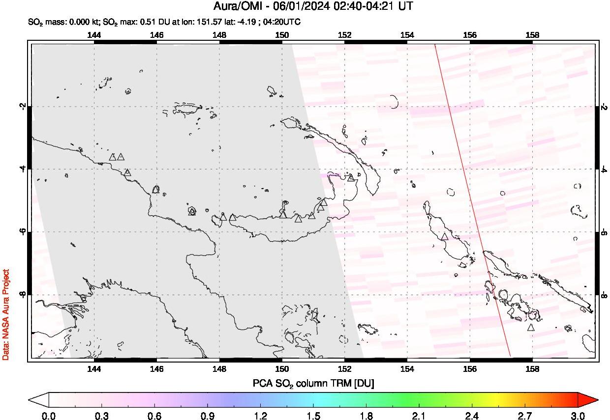 A sulfur dioxide image over Papua, New Guinea on Jun 01, 2024.