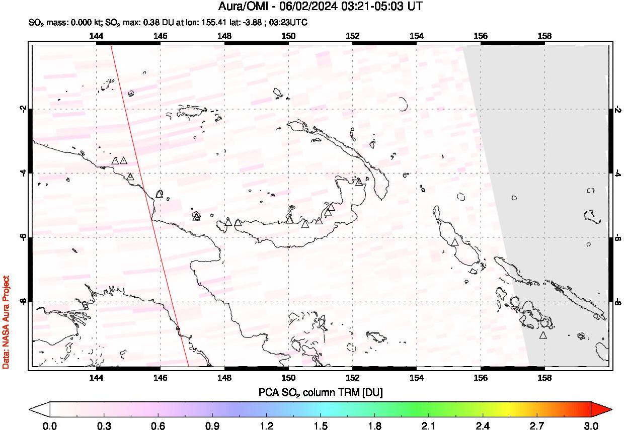 A sulfur dioxide image over Papua, New Guinea on Jun 02, 2024.