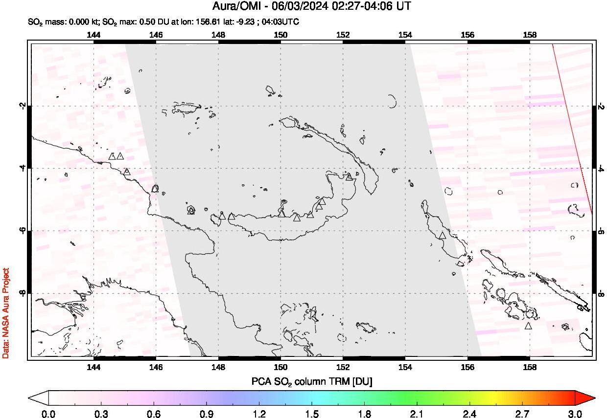 A sulfur dioxide image over Papua, New Guinea on Jun 03, 2024.
