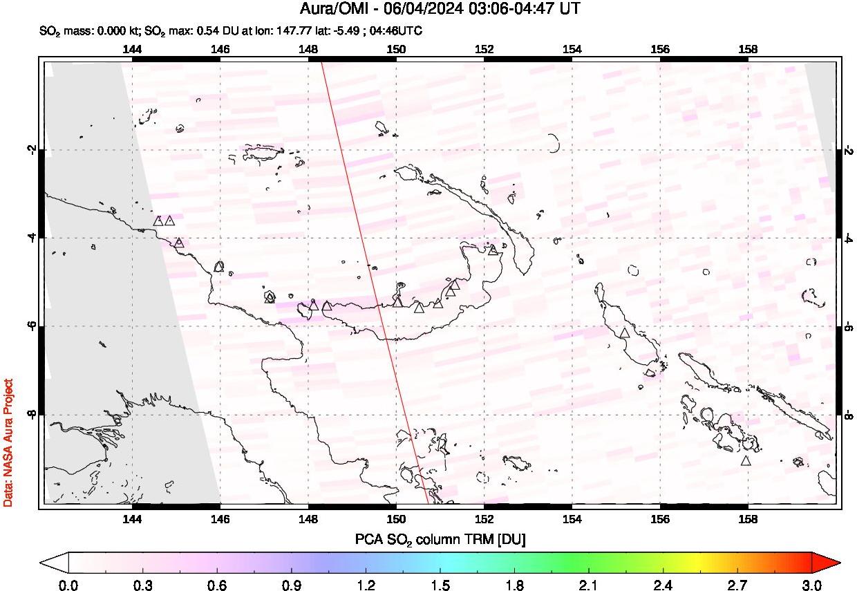 A sulfur dioxide image over Papua, New Guinea on Jun 04, 2024.