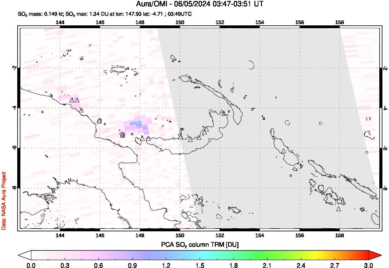 A sulfur dioxide image over Papua, New Guinea on Jun 05, 2024.