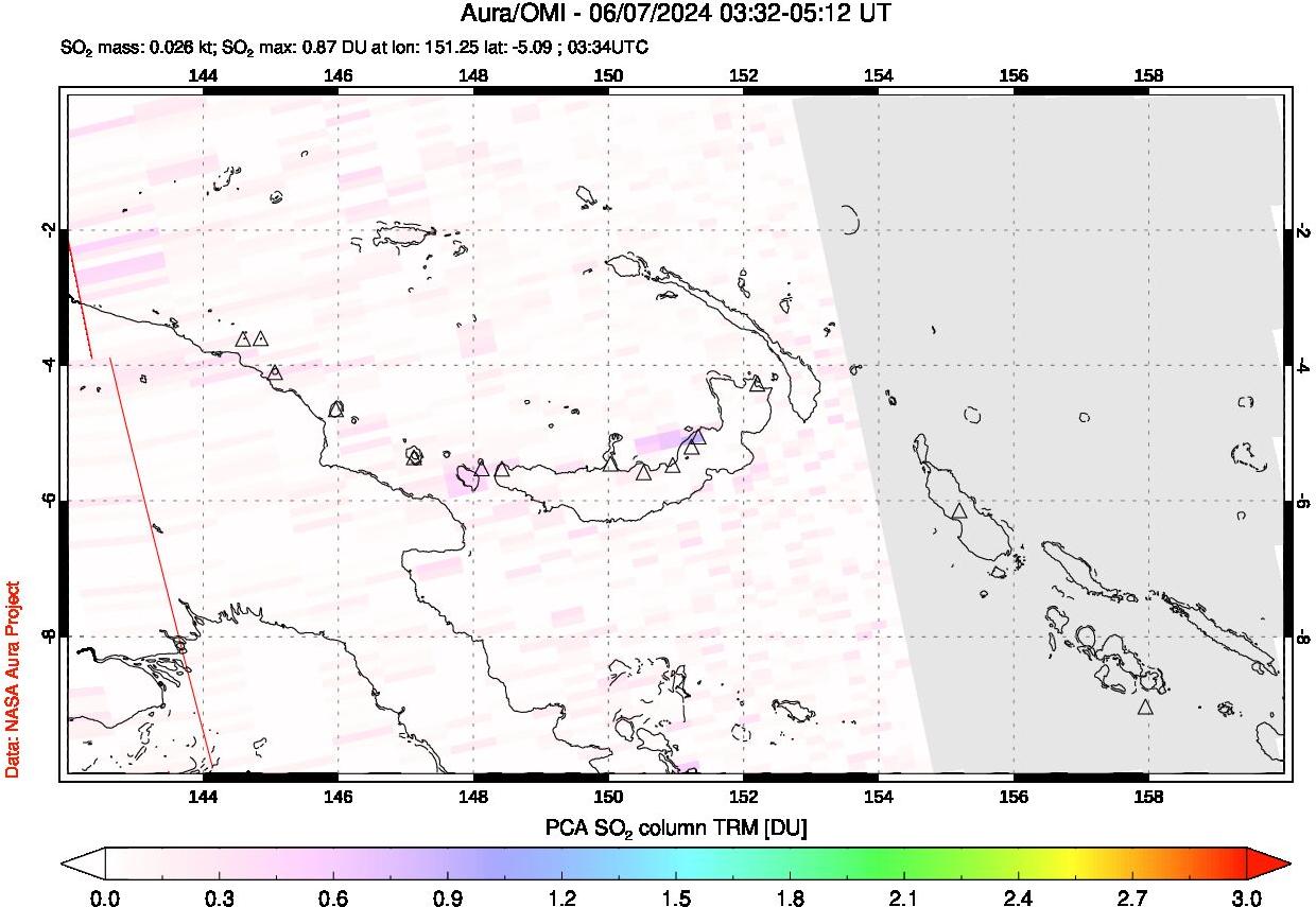 A sulfur dioxide image over Papua, New Guinea on Jun 07, 2024.