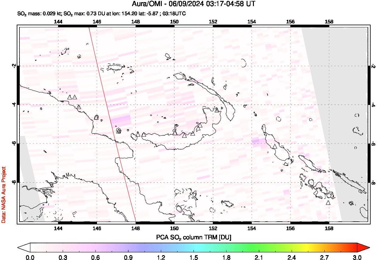 A sulfur dioxide image over Papua, New Guinea on Jun 09, 2024.