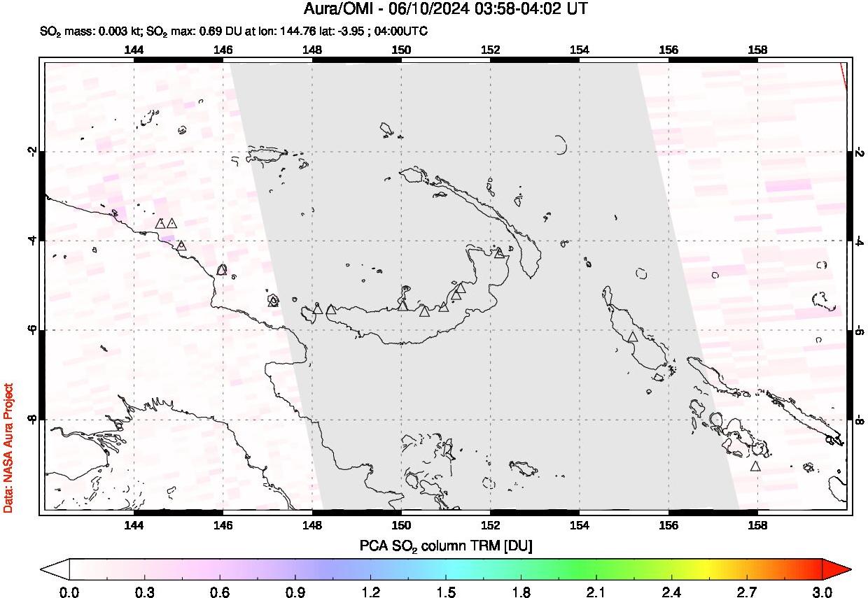 A sulfur dioxide image over Papua, New Guinea on Jun 10, 2024.