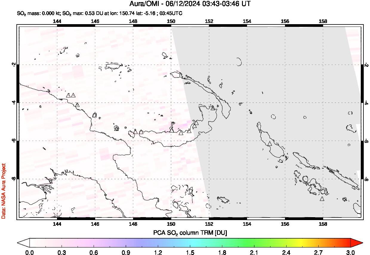 A sulfur dioxide image over Papua, New Guinea on Jun 12, 2024.