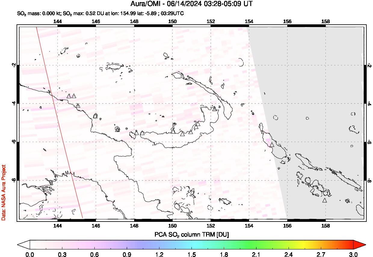 A sulfur dioxide image over Papua, New Guinea on Jun 14, 2024.