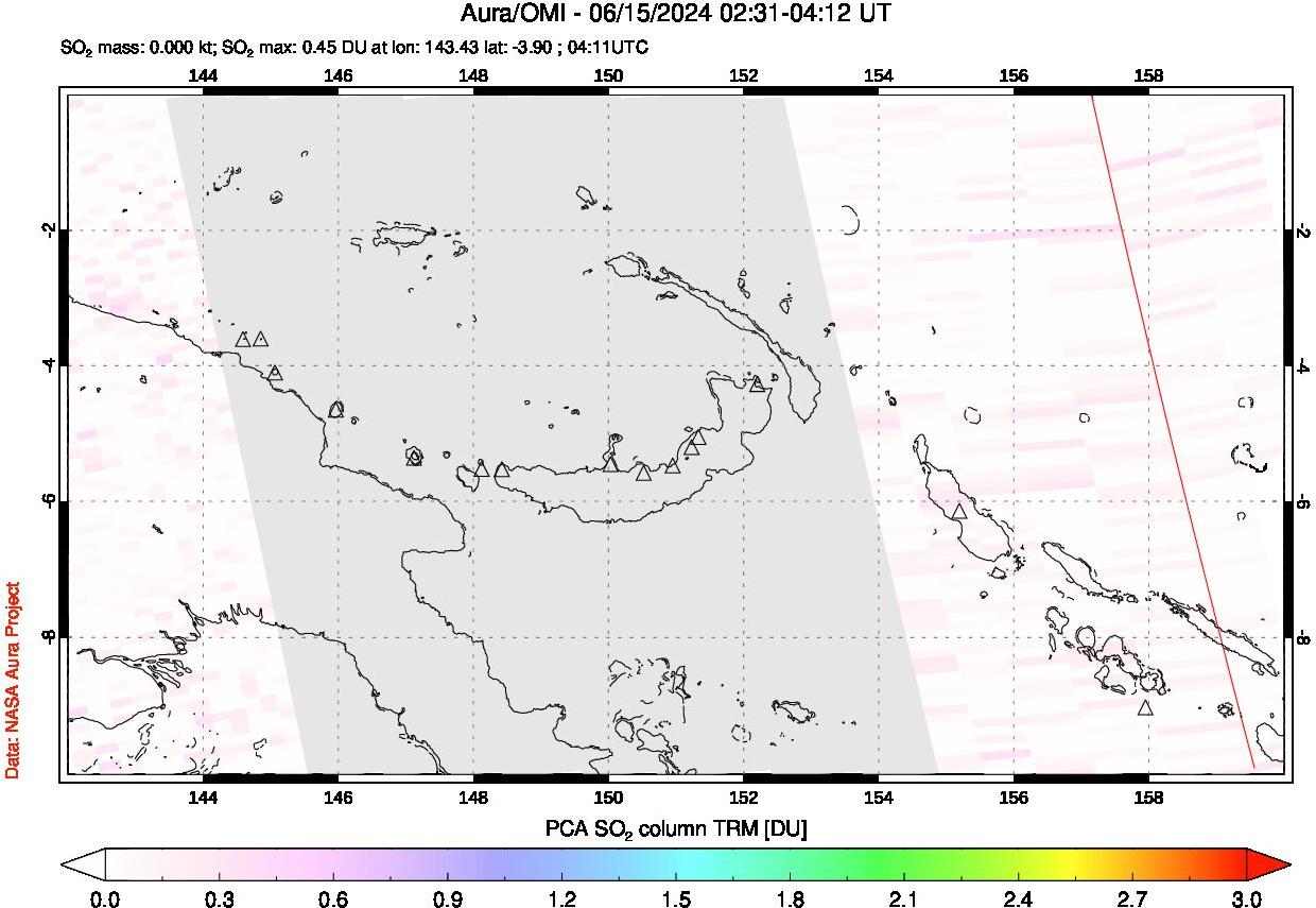 A sulfur dioxide image over Papua, New Guinea on Jun 15, 2024.