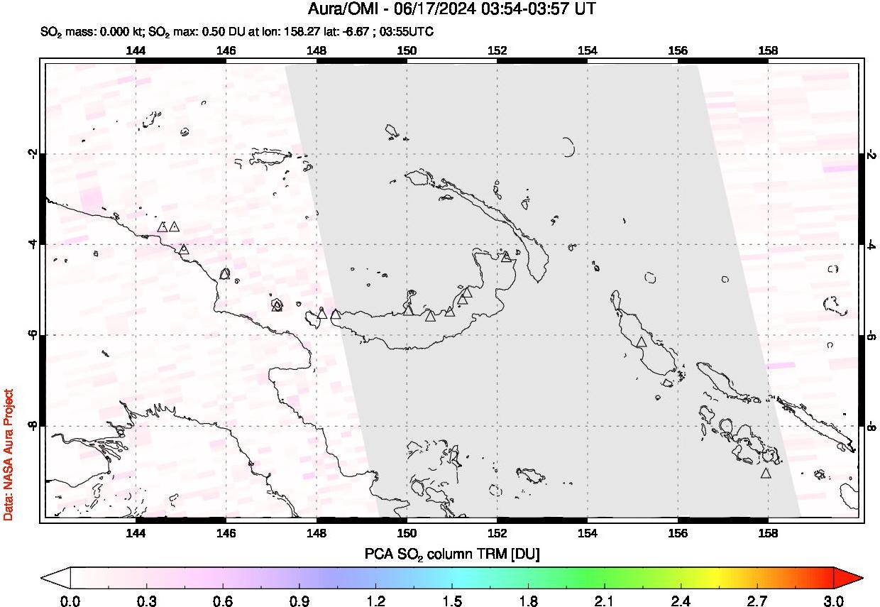 A sulfur dioxide image over Papua, New Guinea on Jun 17, 2024.