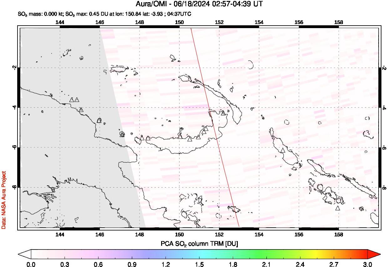 A sulfur dioxide image over Papua, New Guinea on Jun 18, 2024.