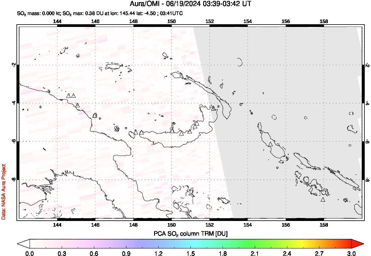 A sulfur dioxide image over Papua, New Guinea on Jun 19, 2024.