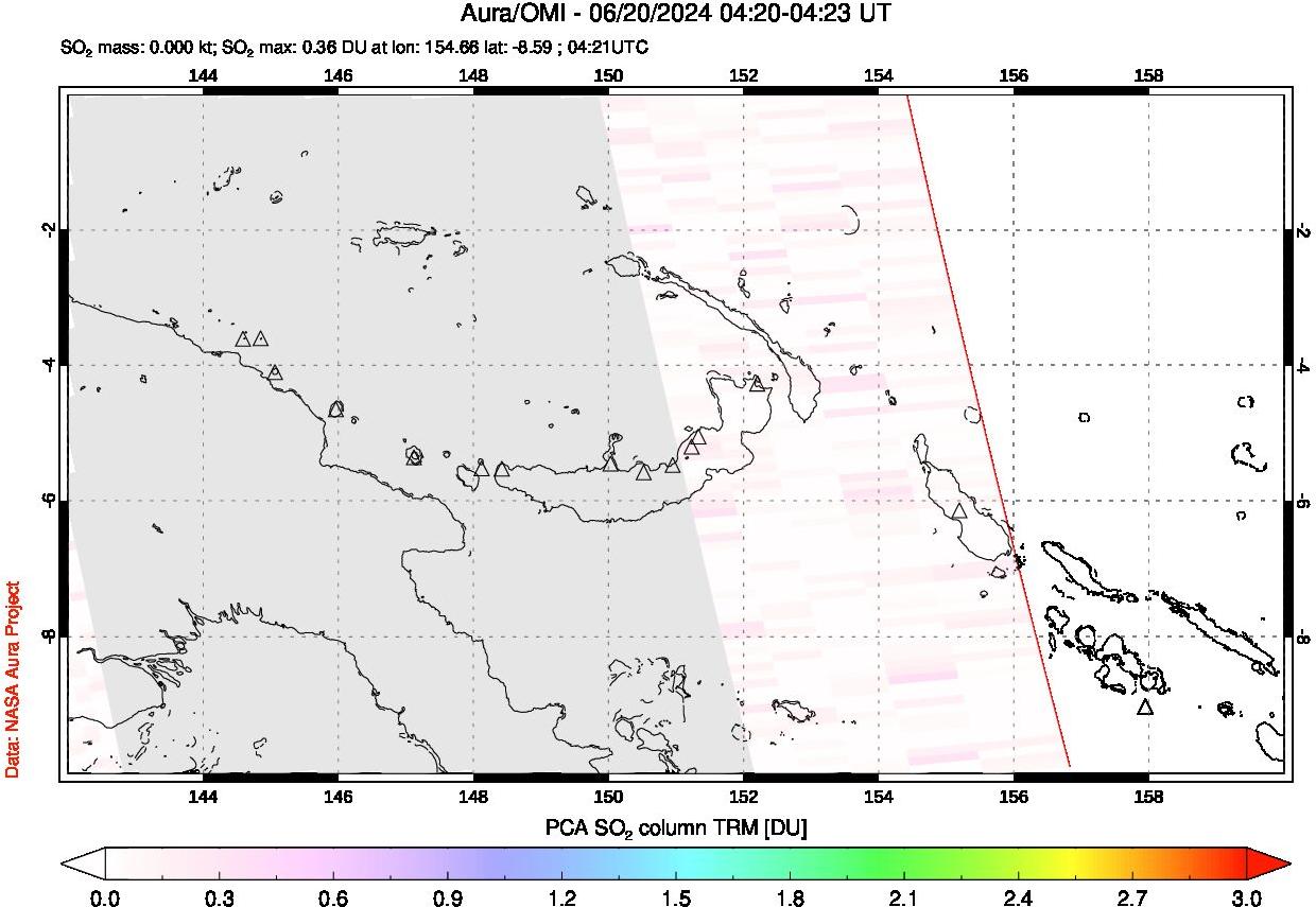 A sulfur dioxide image over Papua, New Guinea on Jun 20, 2024.