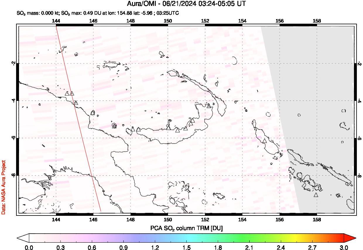 A sulfur dioxide image over Papua, New Guinea on Jun 21, 2024.