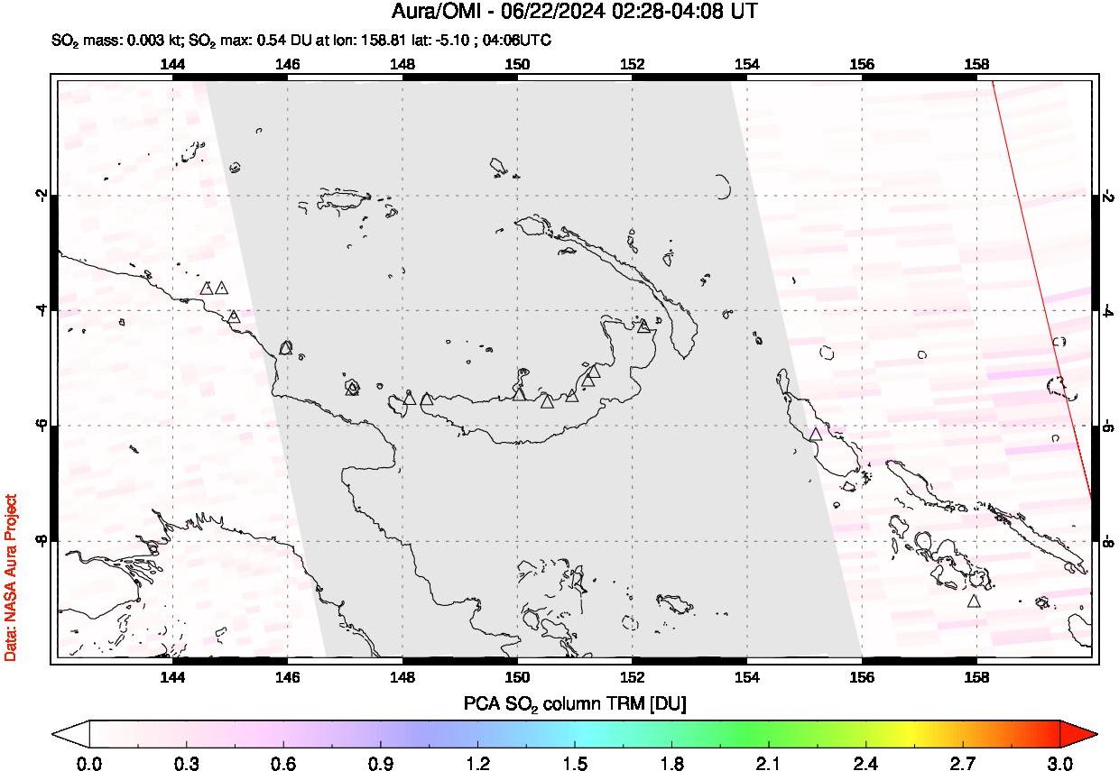A sulfur dioxide image over Papua, New Guinea on Jun 22, 2024.