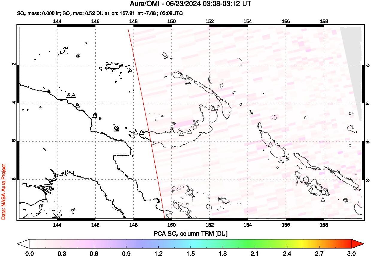 A sulfur dioxide image over Papua, New Guinea on Jun 23, 2024.