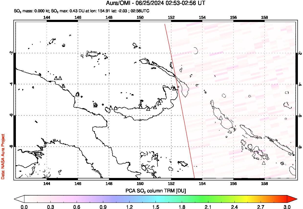 A sulfur dioxide image over Papua, New Guinea on Jun 25, 2024.