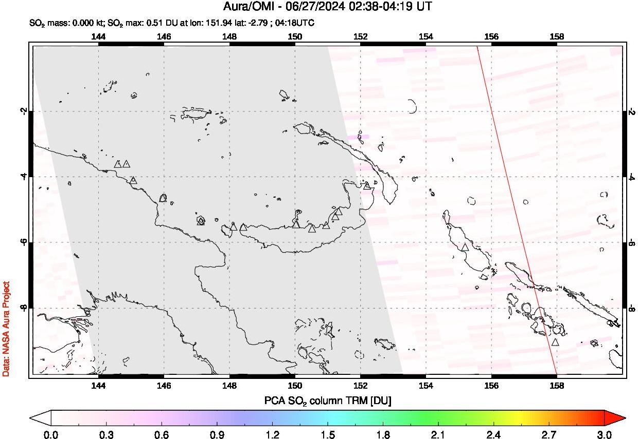 A sulfur dioxide image over Papua, New Guinea on Jun 27, 2024.