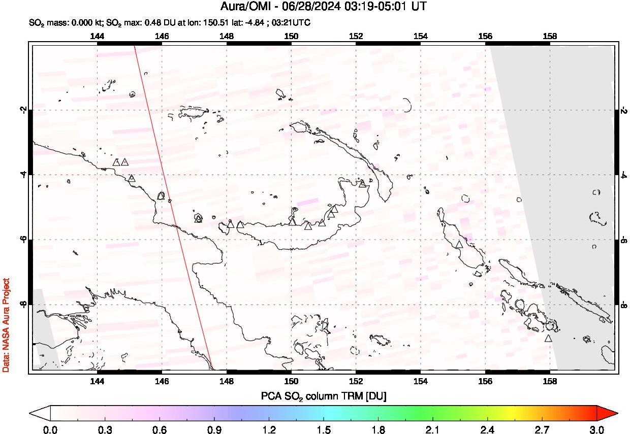 A sulfur dioxide image over Papua, New Guinea on Jun 28, 2024.