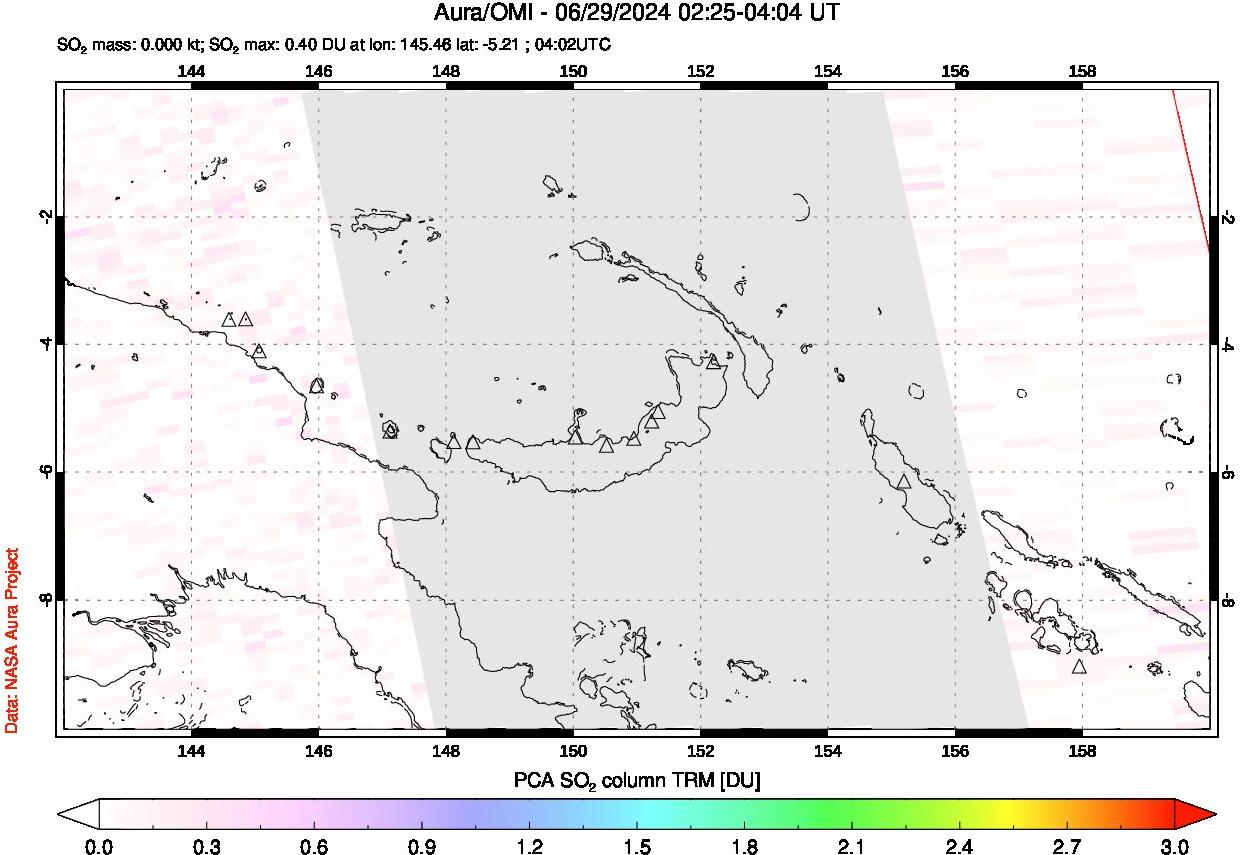 A sulfur dioxide image over Papua, New Guinea on Jun 29, 2024.