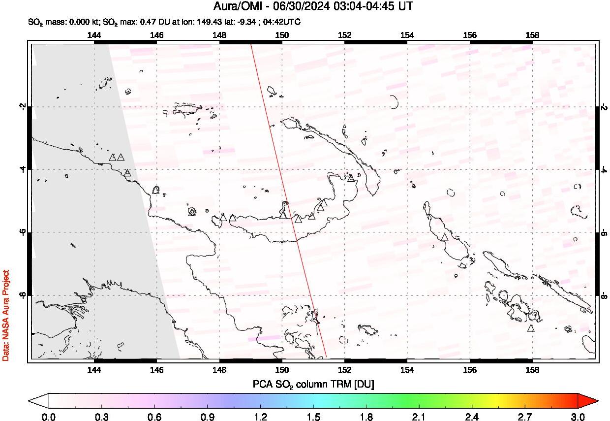 A sulfur dioxide image over Papua, New Guinea on Jun 30, 2024.