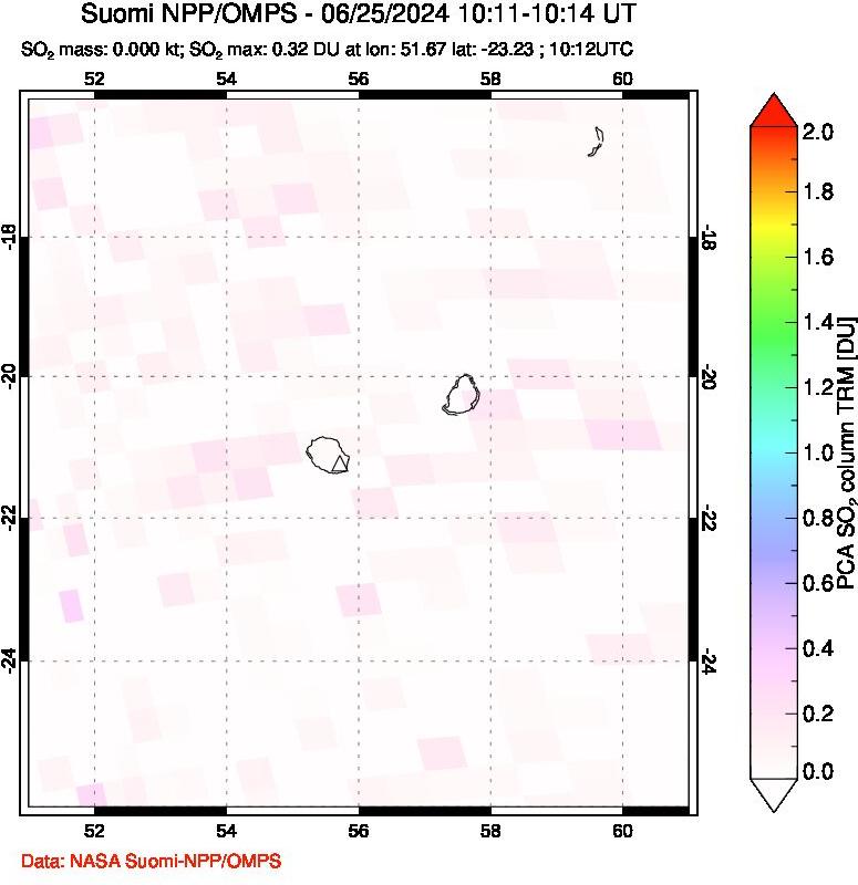 A sulfur dioxide image over Reunion Island, Indian Ocean on Jun 25, 2024.