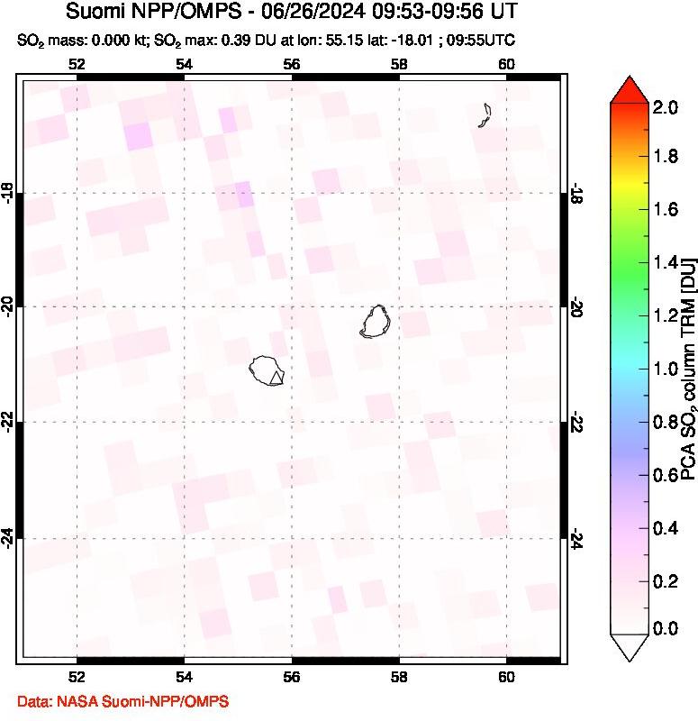 A sulfur dioxide image over Reunion Island, Indian Ocean on Jun 26, 2024.