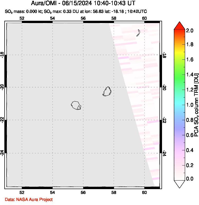 A sulfur dioxide image over Reunion Island, Indian Ocean on Jun 15, 2024.